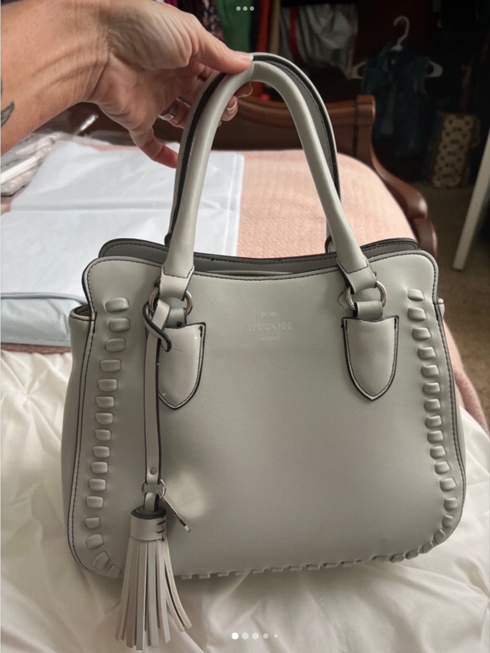 London Fog Light Gray Satchel with Tassel